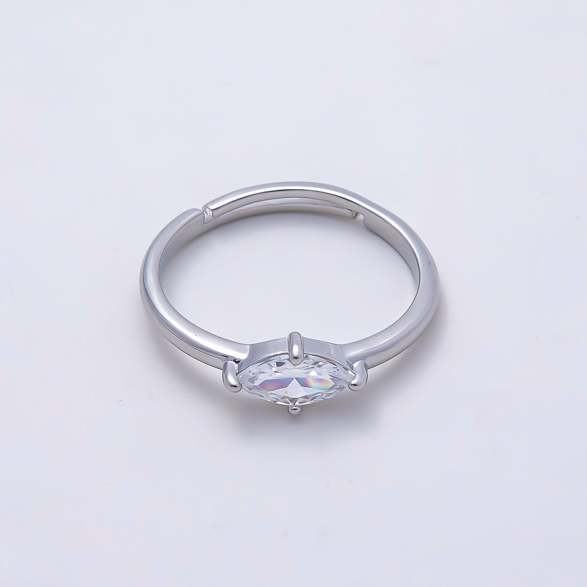 16K Gold Filled Clear Marquise CZ Solitaire Adjustable Ring in Gold &amp; Silver | Rings-00153 Rings-00154