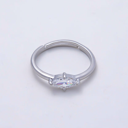 16K Gold Filled Clear Marquise CZ Solitaire Adjustable Ring in Gold &amp; Silver | Rings-00153 Rings-00154