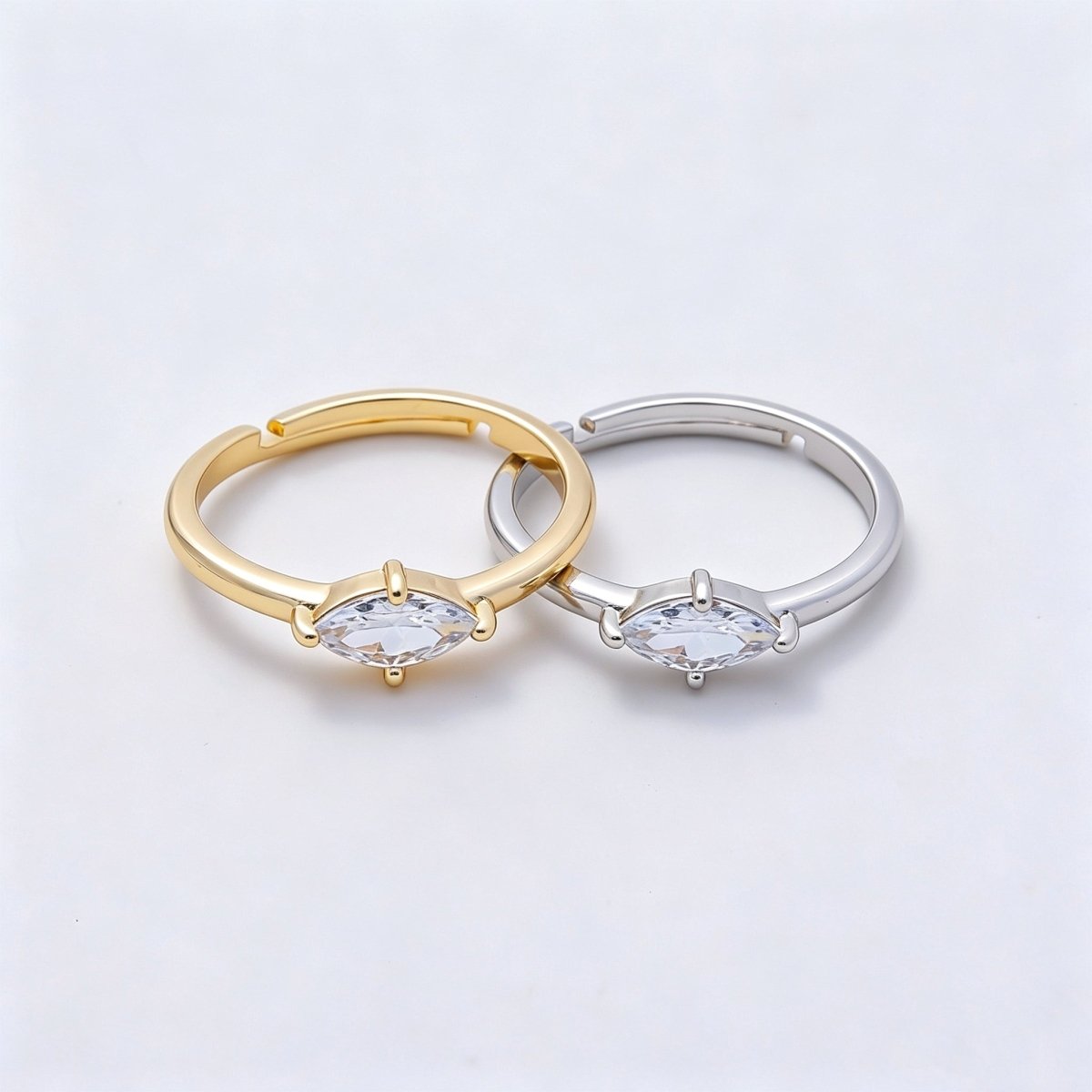 16K Gold Filled Clear Marquise CZ Solitaire Adjustable Ring in Gold &amp; Silver | Rings-00153 Rings-00154