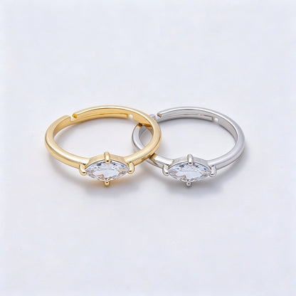 16K Gold Filled Clear Marquise CZ Solitaire Adjustable Ring in Gold &amp; Silver | Rings-00153 Rings-00154
