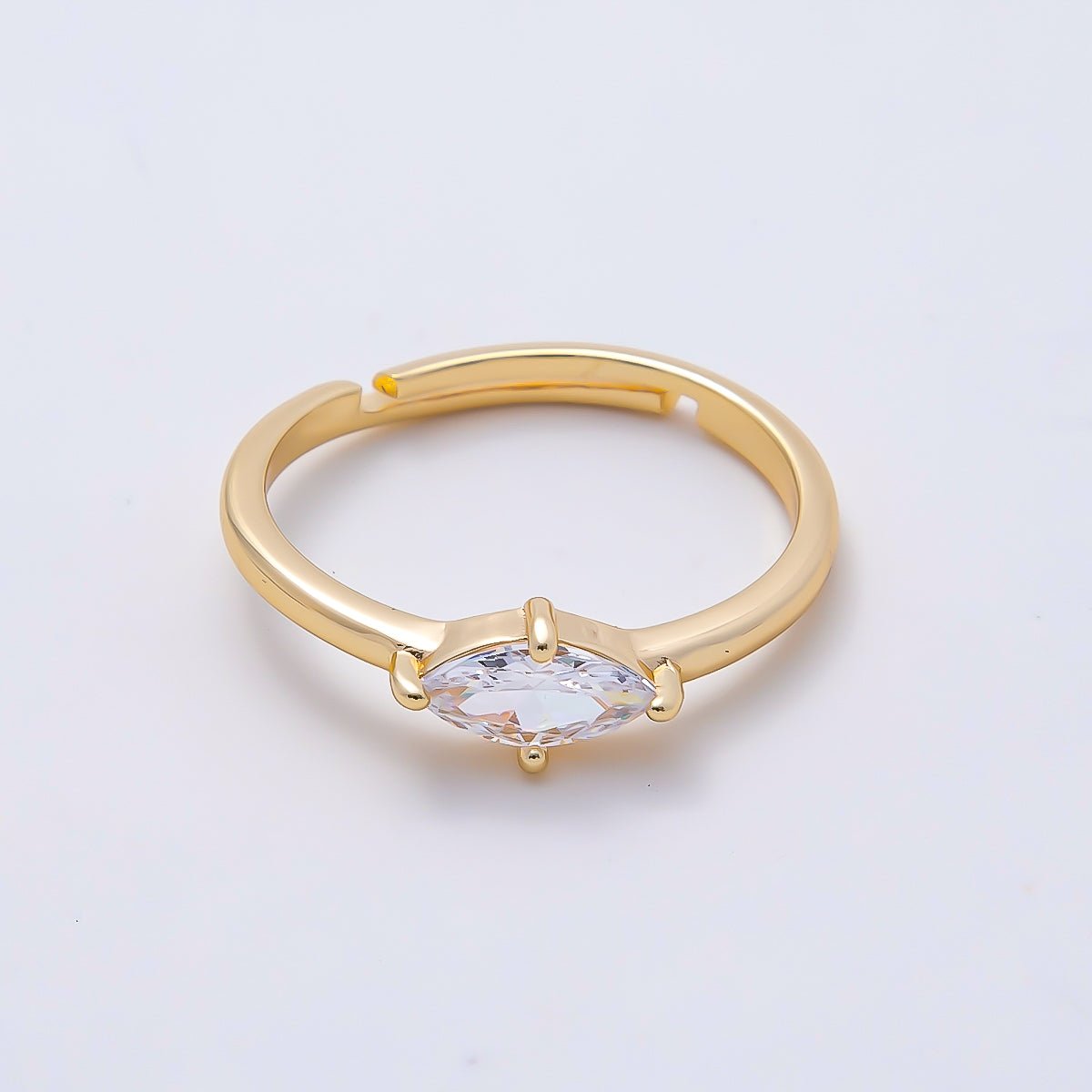 16K Gold Filled Clear Marquise CZ Solitaire Adjustable Ring in Gold &amp; Silver | Rings-00153 Rings-00154