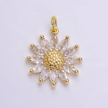 16K Gold Filled Clear Marquise Sunflower Dotted Charm | AC1447