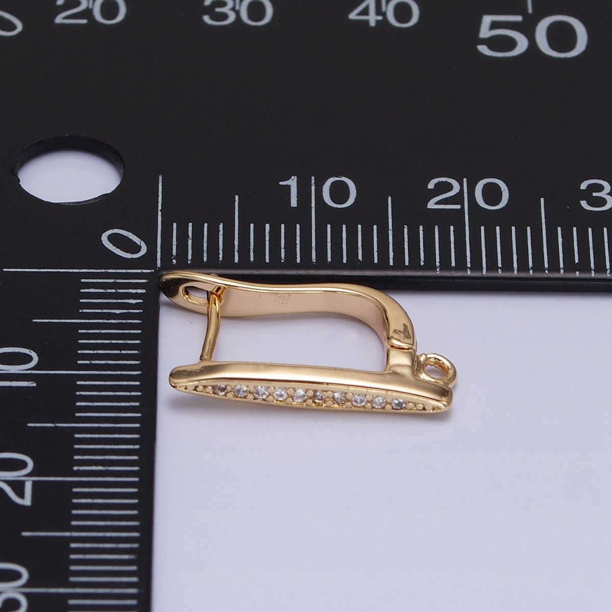 16K Gold Filled Clear Micro Paved CZ Bar Open Loop English Lock Earrings in Silver &amp; Gold | Z-235 Z-236