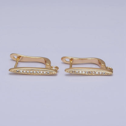 16K Gold Filled Clear Micro Paved CZ Bar Open Loop English Lock Earrings in Silver &amp; Gold | Z-235 Z-236