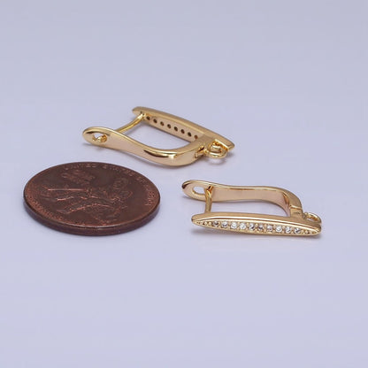 16K Gold Filled Clear Micro Paved CZ Bar Open Loop English Lock Earrings in Silver &amp; Gold | Z-235 Z-236