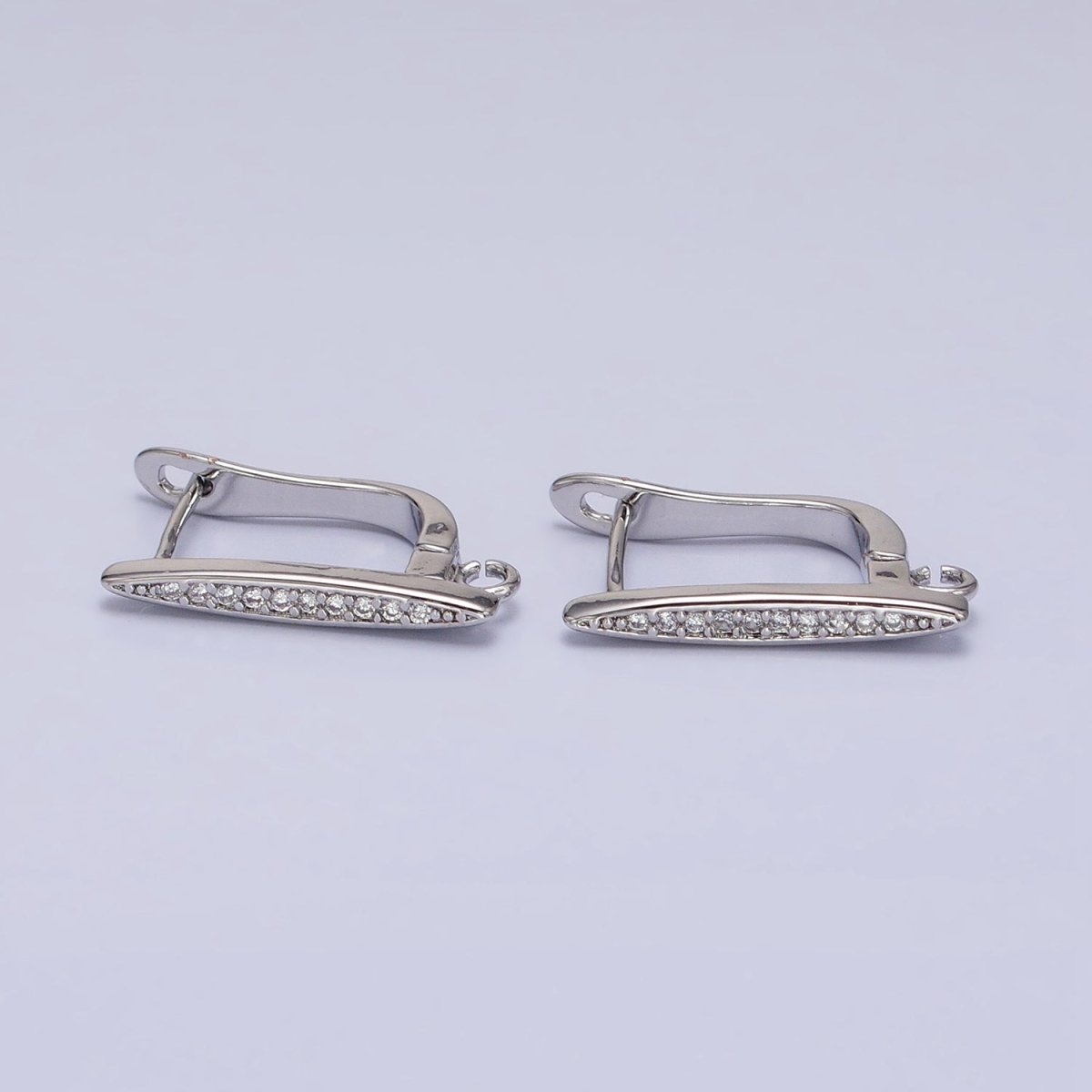 16K Gold Filled Clear Micro Paved CZ Bar Open Loop English Lock Earrings in Silver &amp; Gold | Z-235 Z-236