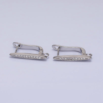 16K Gold Filled Clear Micro Paved CZ Bar Open Loop English Lock Earrings in Silver &amp; Gold | Z-235 Z-236