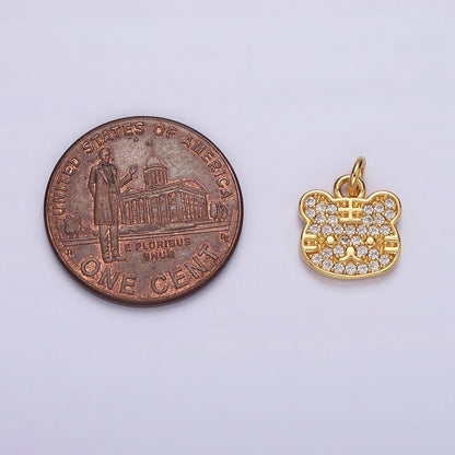 16K Gold Filled Clear Micro Paved CZ Kitty Cat Animal Pet Charm | AC849