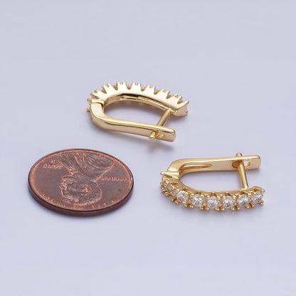 16K Gold Filled Clear Micro Paved CZ Lined 19mm Oblong English Lock Earrings in Gold &amp; Silver | AB912 AB450