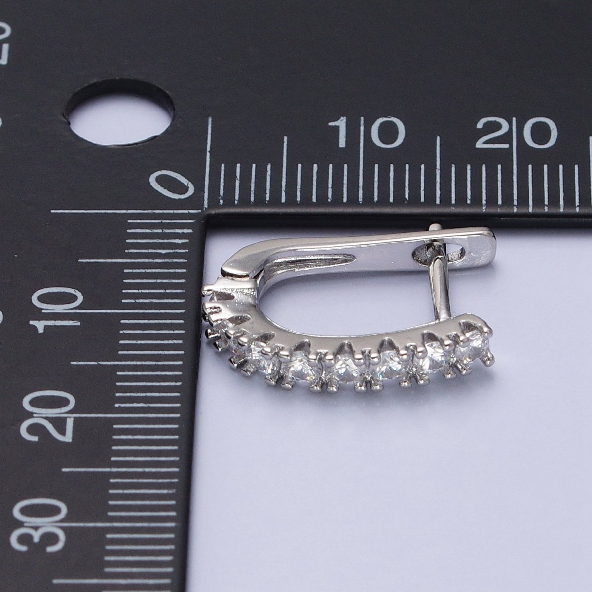 16K Gold Filled Clear Micro Paved CZ Lined 19mm Oblong English Lock Earrings in Gold &amp; Silver | AB912 AB450