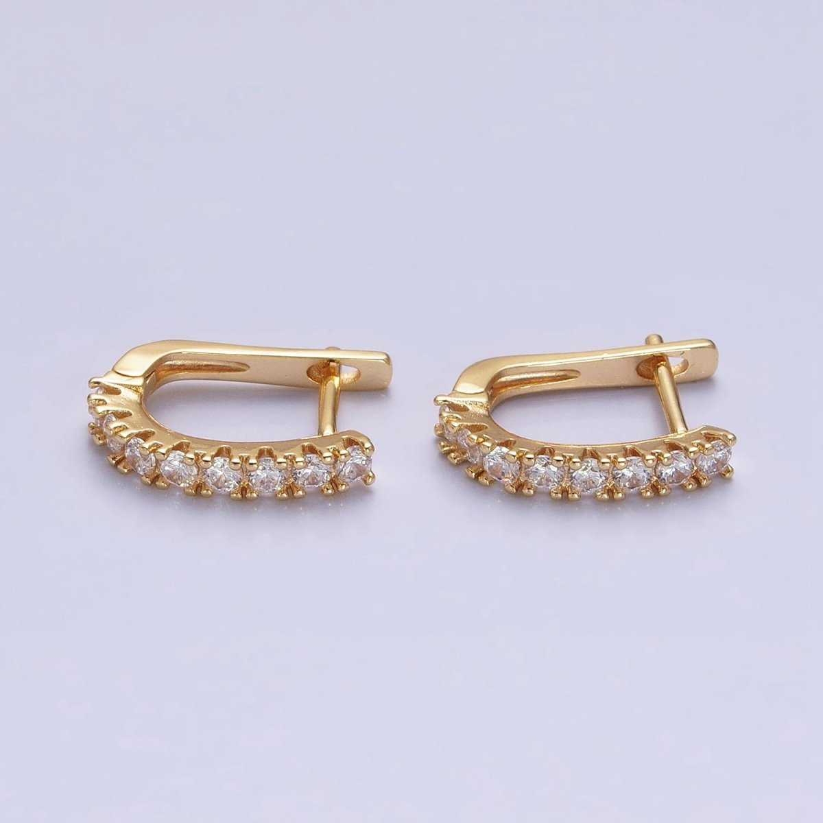 16K Gold Filled Clear Micro Paved CZ Lined 19mm Oblong English Lock Earrings in Gold &amp; Silver | AB912 AB450