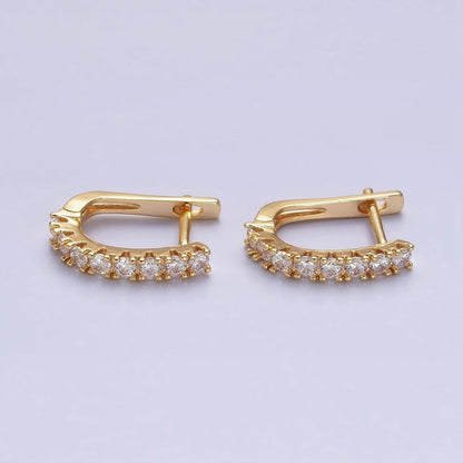 16K Gold Filled Clear Micro Paved CZ Lined 19mm Oblong English Lock Earrings in Gold &amp; Silver | AB912 AB450