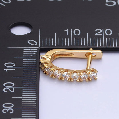 16K Gold Filled Clear Micro Paved CZ Lined 19mm Oblong English Lock Earrings in Gold &amp; Silver | AB912 AB450