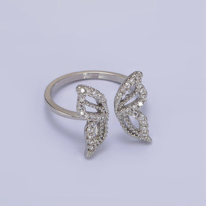 16K Gold Filled Clear Micro Paved CZ Open Butterfly Ring in Gold &amp; Silver | R044 O581