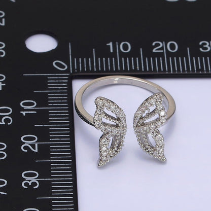 16K Gold Filled Clear Micro Paved CZ Open Butterfly Ring in Gold &amp; Silver | R044 O581