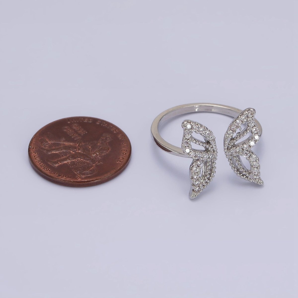16K Gold Filled Clear Micro Paved CZ Open Butterfly Ring in Gold &amp; Silver | R044 O581