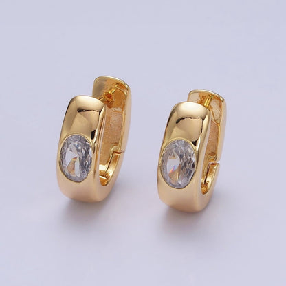 16K Gold Filled Clear Oval CZ 15mm Thick Huggie Earrings in Gold &amp; Silver | AD891 AD892