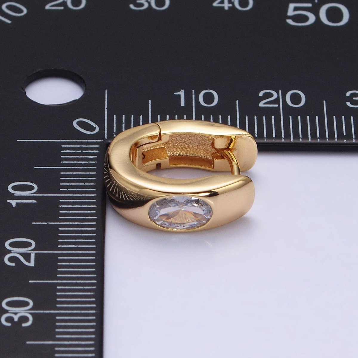 16K Gold Filled Clear Oval CZ 15mm Thick Huggie Earrings in Gold &amp; Silver | AD891 AD892