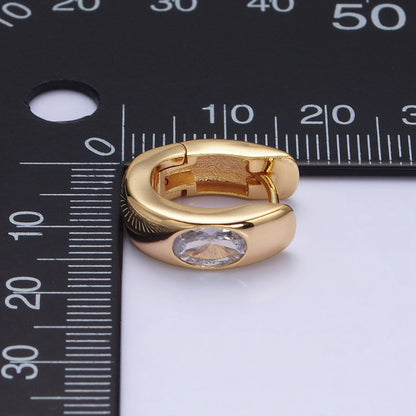 16K Gold Filled Clear Oval CZ 15mm Thick Huggie Earrings in Gold &amp; Silver | AD891 AD892