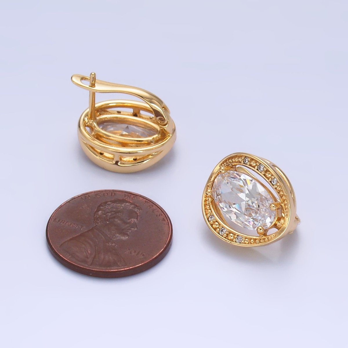 16K Gold Filled Clear CZ Micro Paved Open Oval Stud Earrings | Earrings-00568