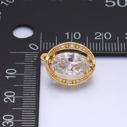 16K Gold Filled Clear CZ Micro Paved Open Oval Stud Earrings | Earrings-00568