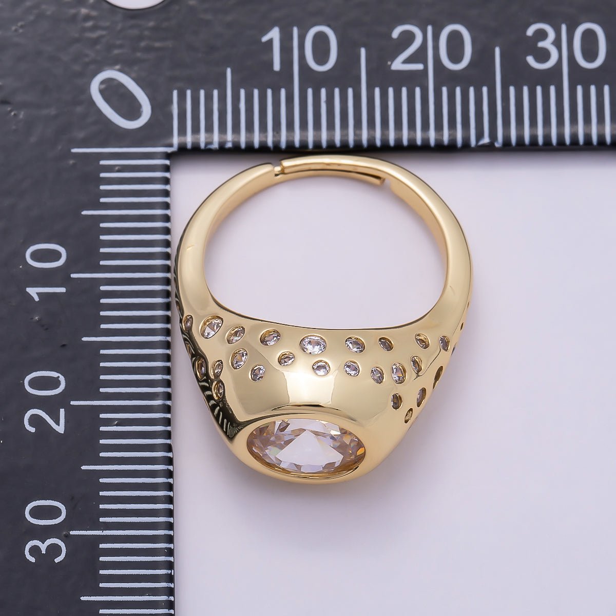 16K Gold Filled Clear Oval CZ Dotted Signet Ring in Gold &amp; Silver | Rings-00124 Rings-00170
