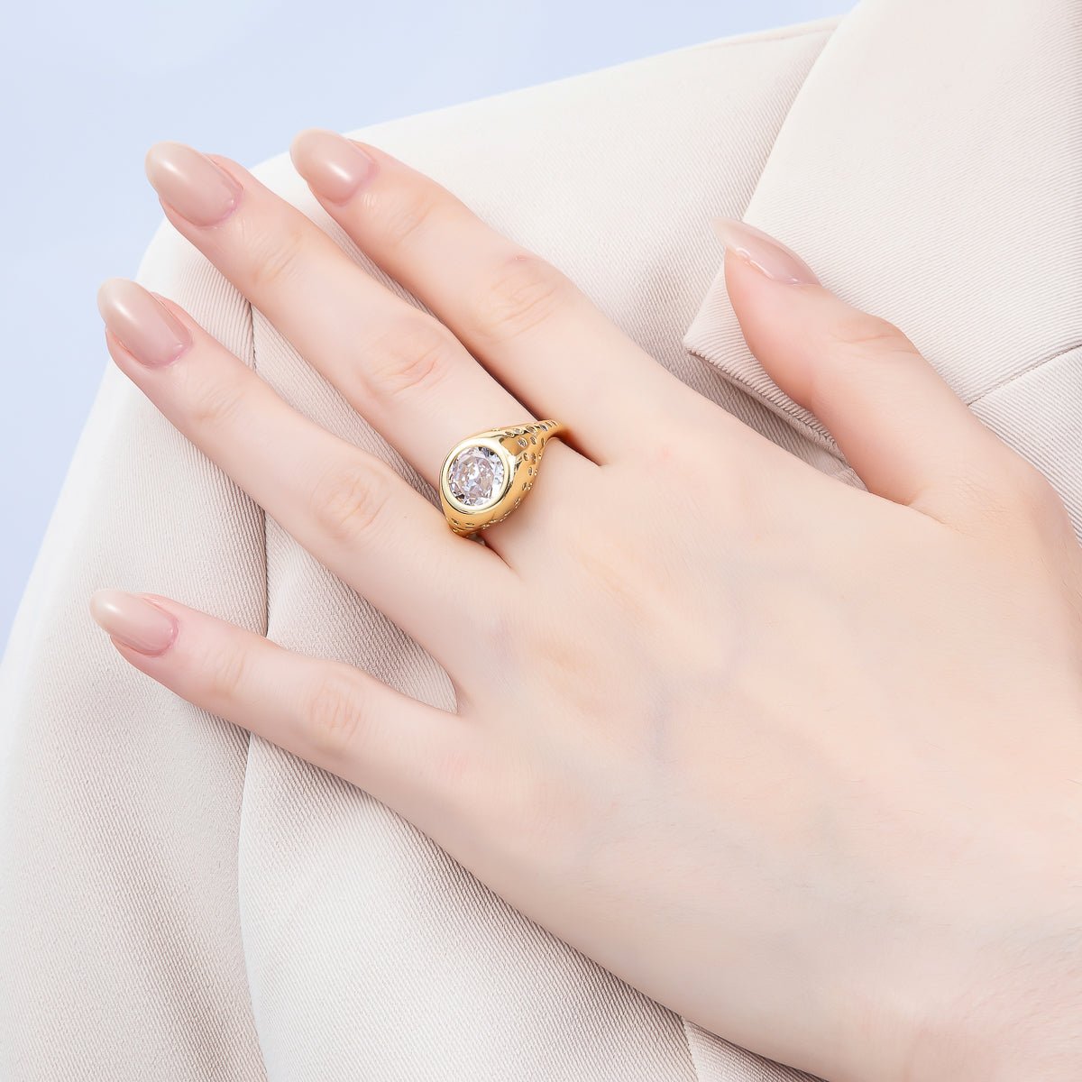 16K Gold Filled Clear Oval CZ Dotted Signet Ring in Gold &amp; Silver | Rings-00124 Rings-00170