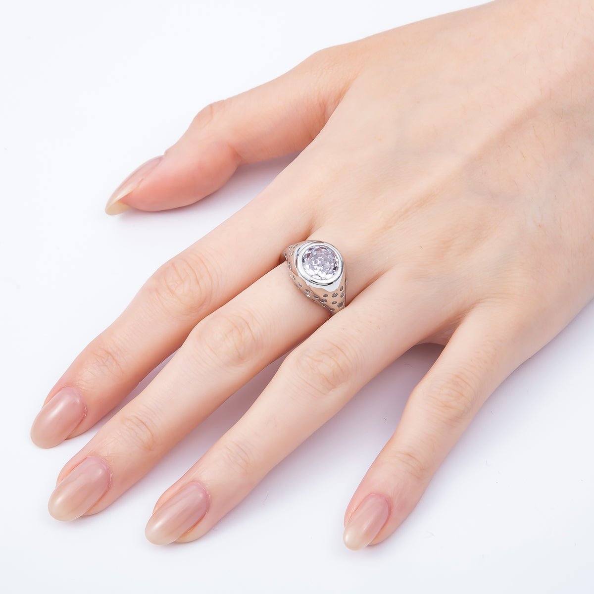 16K Gold Filled Clear Oval CZ Dotted Signet Ring in Gold &amp; Silver | Rings-00124 Rings-00170