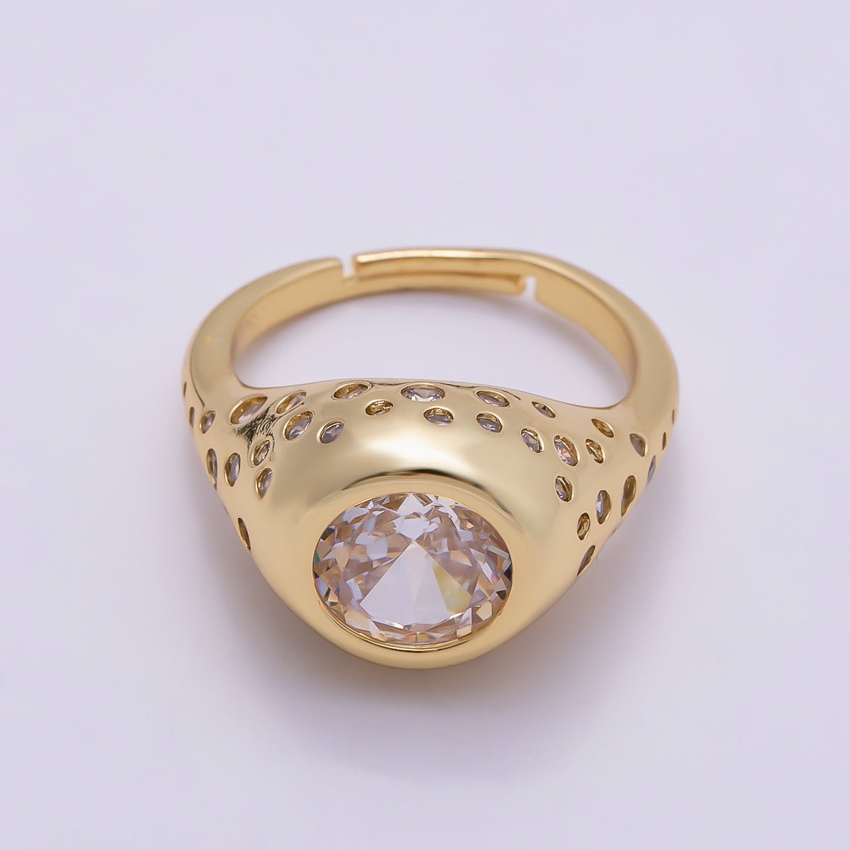 16K Gold Filled Clear Oval CZ Dotted Signet Ring in Gold &amp; Silver | Rings-00124 Rings-00170
