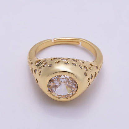 16K Gold Filled Clear Oval CZ Dotted Signet Ring in Gold &amp; Silver | Rings-00124 Rings-00170