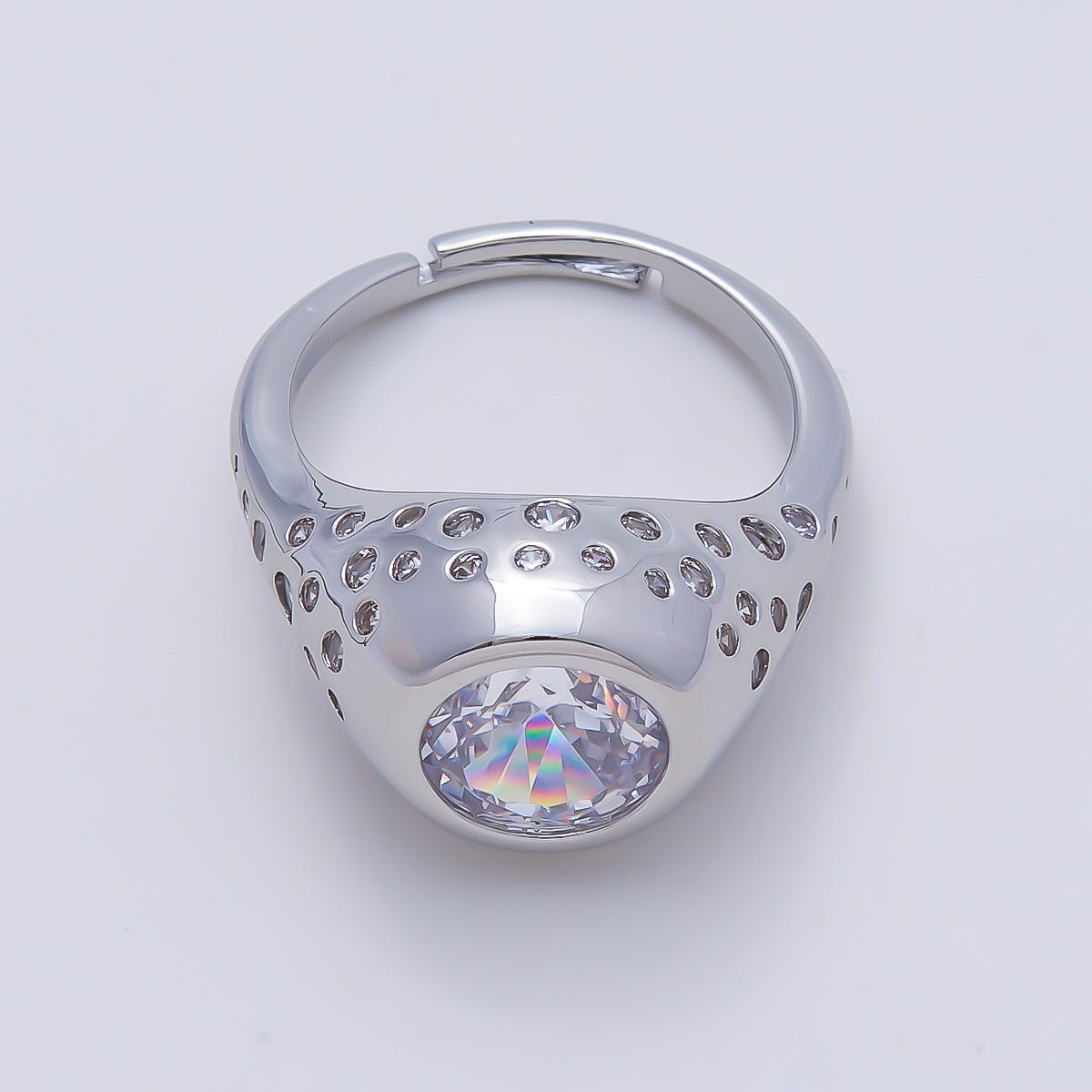 16K Gold Filled Clear Oval CZ Dotted Signet Ring in Gold &amp; Silver | Rings-00124 Rings-00170