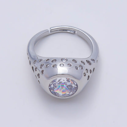 16K Gold Filled Clear Oval CZ Dotted Signet Ring in Gold &amp; Silver | Rings-00124 Rings-00170