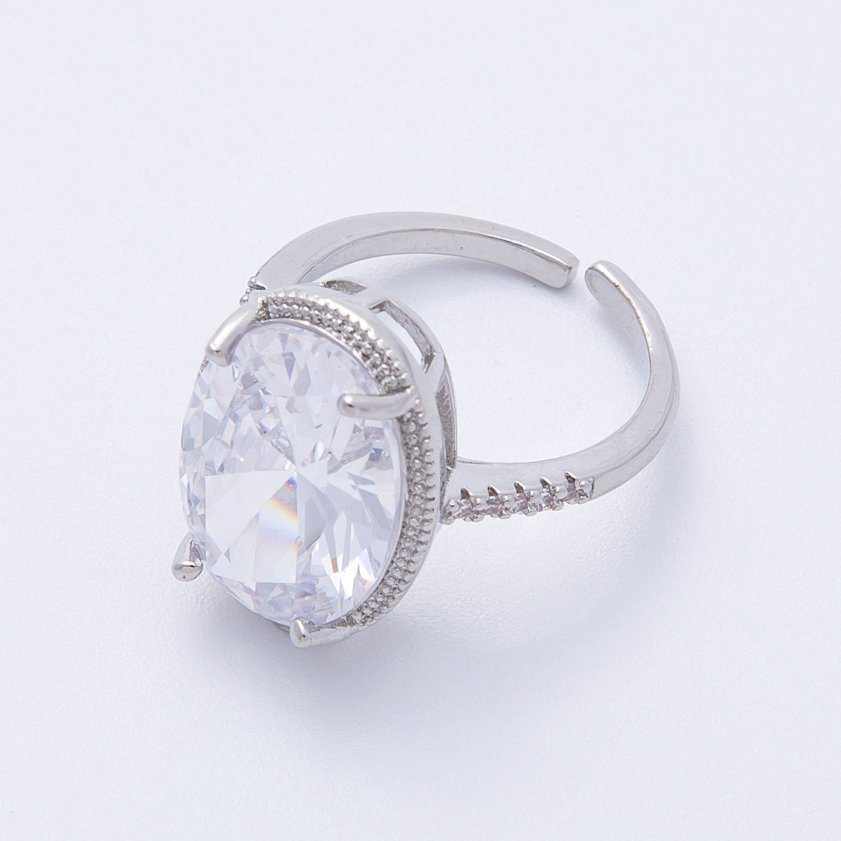 16K Gold Filled Clear Oval CZ Micro Paved Solitaire Ring in Gold &amp; Silver | Rings-00007 Rings-00008