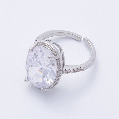 16K Gold Filled Clear Oval CZ Micro Paved Solitaire Ring in Gold &amp; Silver | Rings-00007 Rings-00008