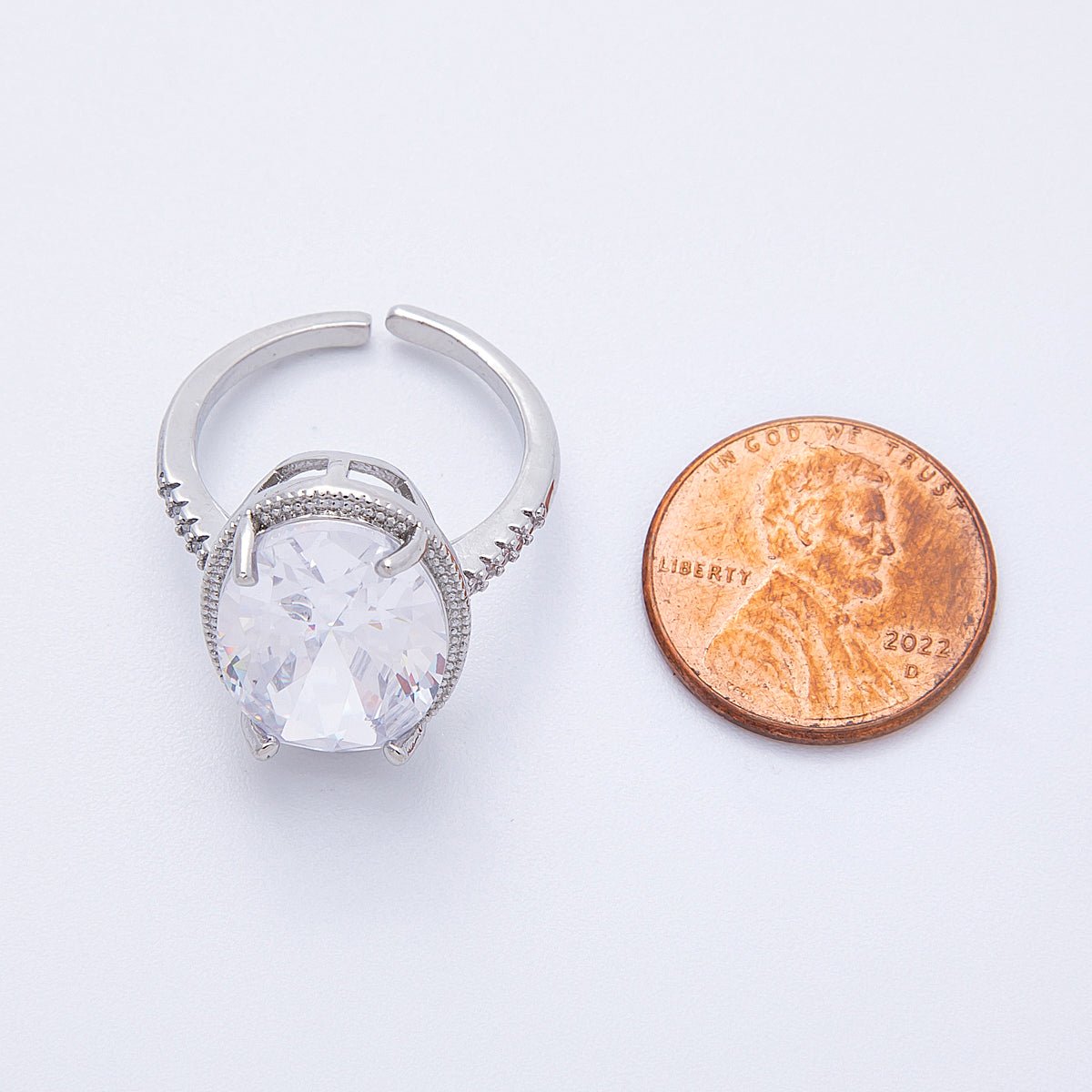 16K Gold Filled Clear Oval CZ Micro Paved Solitaire Ring in Gold &amp; Silver | Rings-00007 Rings-00008
