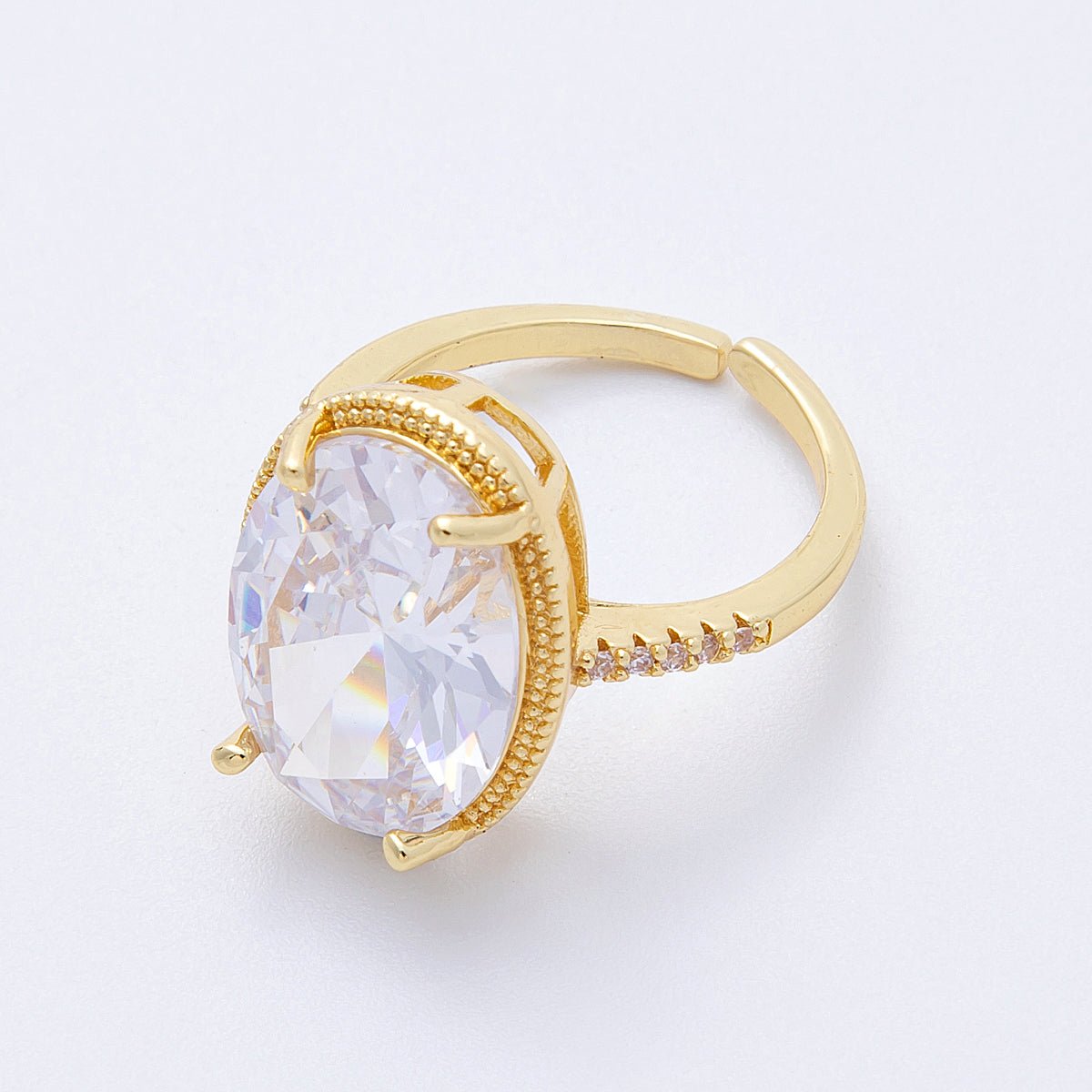 16K Gold Filled Clear Oval CZ Micro Paved Solitaire Ring in Gold &amp; Silver | Rings-00007 Rings-00008