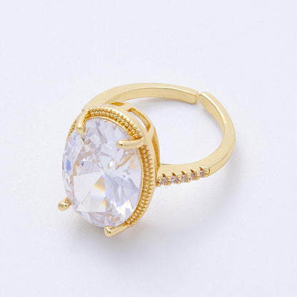 16K Gold Filled Clear Oval CZ Micro Paved Solitaire Ring in Gold &amp; Silver | Rings-00007 Rings-00008