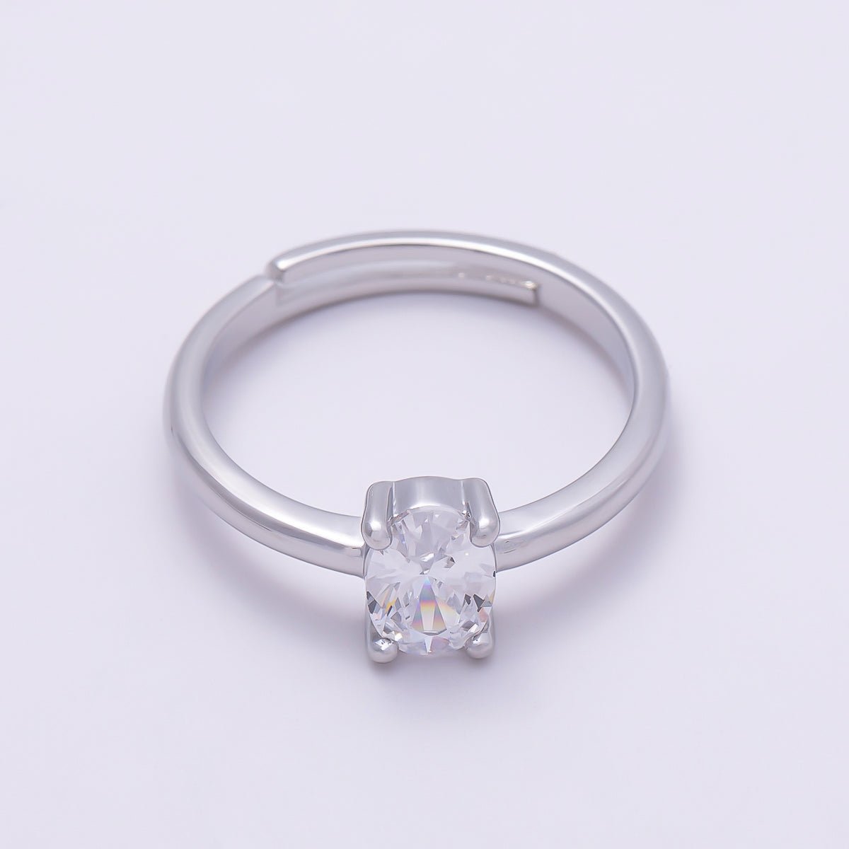 16K Gold Filled Clear Oval CZ Solitaire Adjustable Ring in Gold &amp; Silver | Rings-00147 Rings-00148