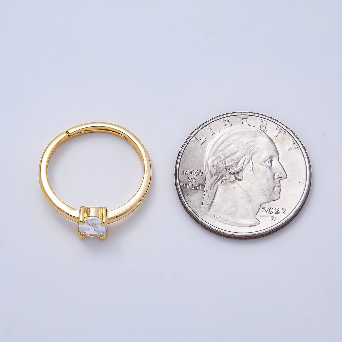 16K Gold Filled Clear Oval CZ Solitaire Adjustable Ring in Gold &amp; Silver | Rings-00147 Rings-00148