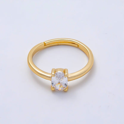 16K Gold Filled Clear Oval CZ Solitaire Adjustable Ring in Gold &amp; Silver | Rings-00147 Rings-00148