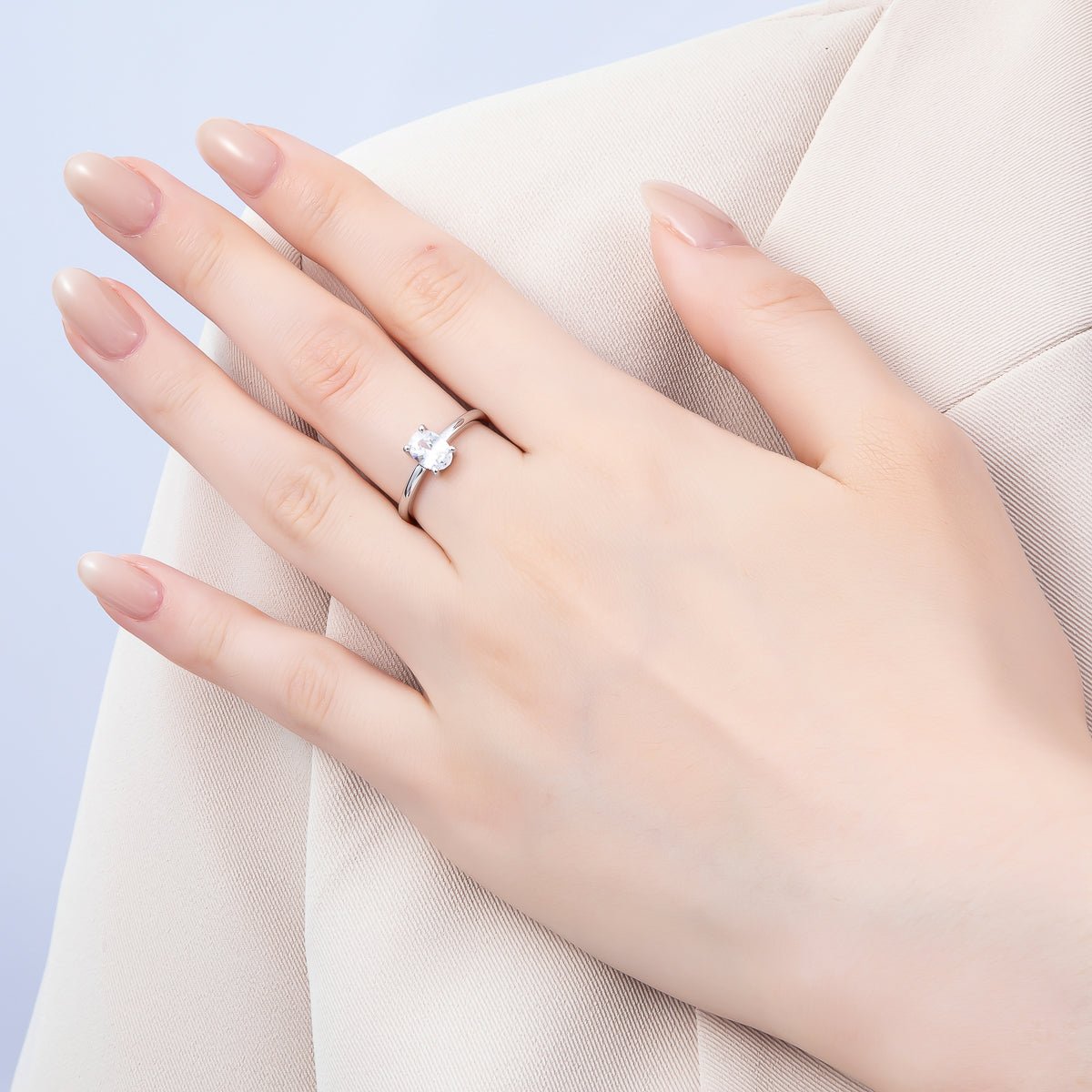 16K Gold Filled Clear Oval CZ Solitaire Adjustable Ring in Gold &amp; Silver | Rings-00147 Rings-00148