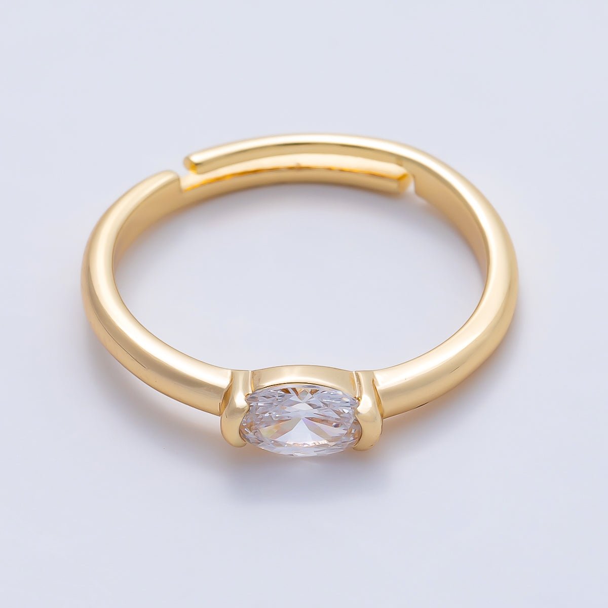 16K Gold Filled Clear Oval CZ Solitaire Adjustable Ring in Gold &amp; Silver | Rings-00167 Rings-00168