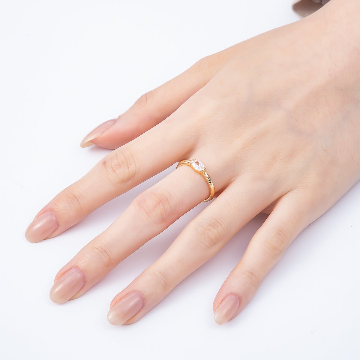 16K Gold Filled Clear Oval CZ Solitaire Adjustable Ring in Gold &amp; Silver | Rings-00167 Rings-00168
