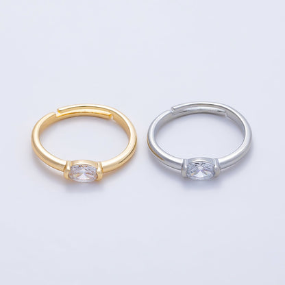 16K Gold Filled Clear Oval CZ Solitaire Adjustable Ring in Gold &amp; Silver | Rings-00167 Rings-00168