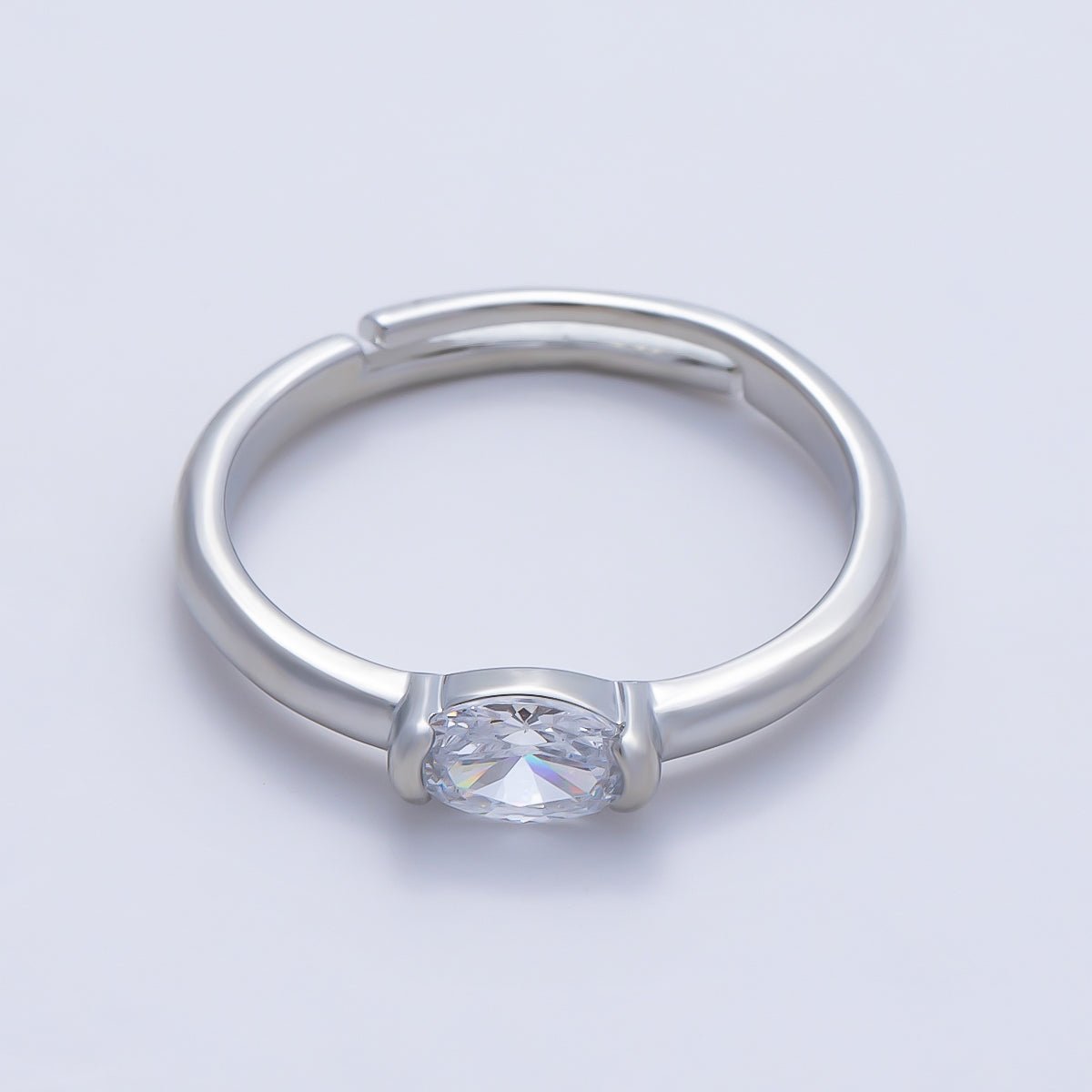 16K Gold Filled Clear Oval CZ Solitaire Adjustable Ring in Gold &amp; Silver | Rings-00167 Rings-00168