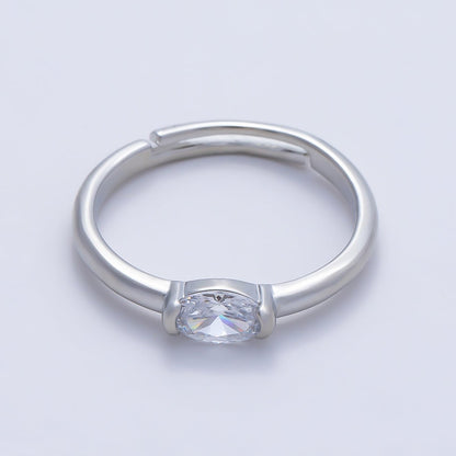 16K Gold Filled Clear Oval CZ Solitaire Adjustable Ring in Gold &amp; Silver | Rings-00167 Rings-00168