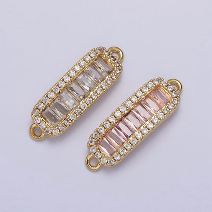16K Gold Filled Clear, Pink CZ Baguette Lined Micro Paved Bar Connector | Y-905
