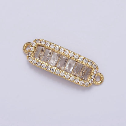 16K Gold Filled Clear, Pink CZ Baguette Lined Micro Paved Bar Connector | Y-905