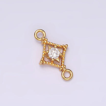 16K Gold Filled Clear, Pink, Green CZ Celestial Star Beaded Rhombus Connector | G-054 - G-056