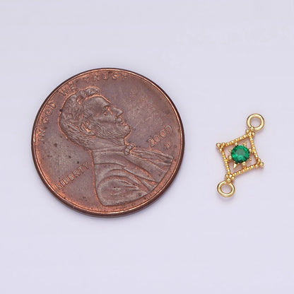 16K Gold Filled Clear, Pink, Green CZ Celestial Star Beaded Rhombus Connector | G-054 - G-056